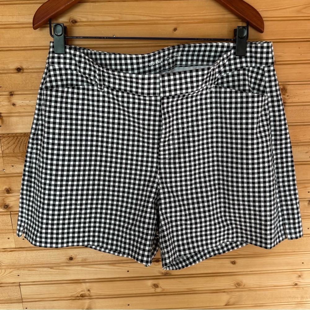 Old Navy Shorts Gingham High Rise Pixie Black White Tailored Fit Women's Size 16